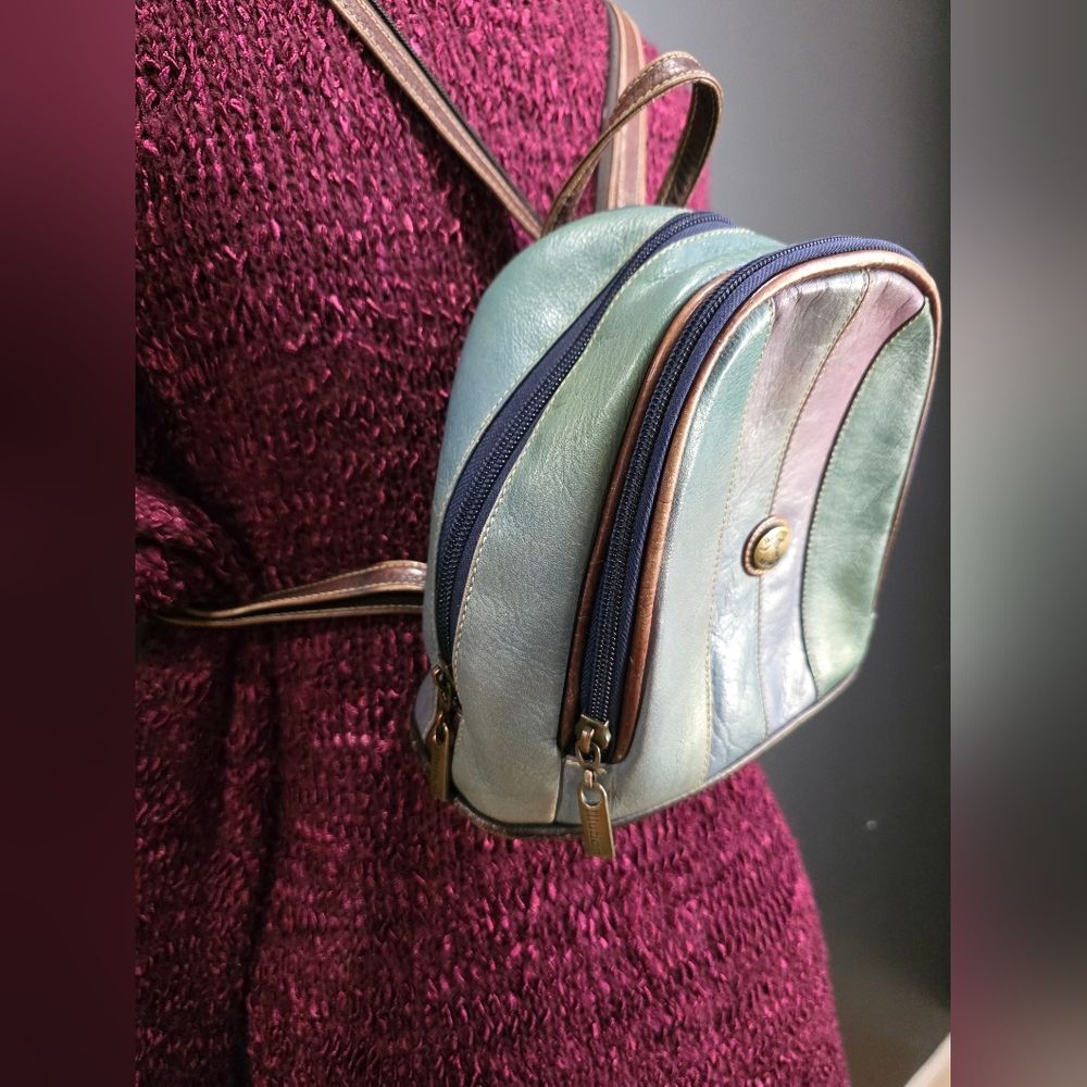 Vintage Mini Backpack Multicolor Muted Iridescent Zip Sling Strap Magical 9x6x4 - Picture 3 of 16